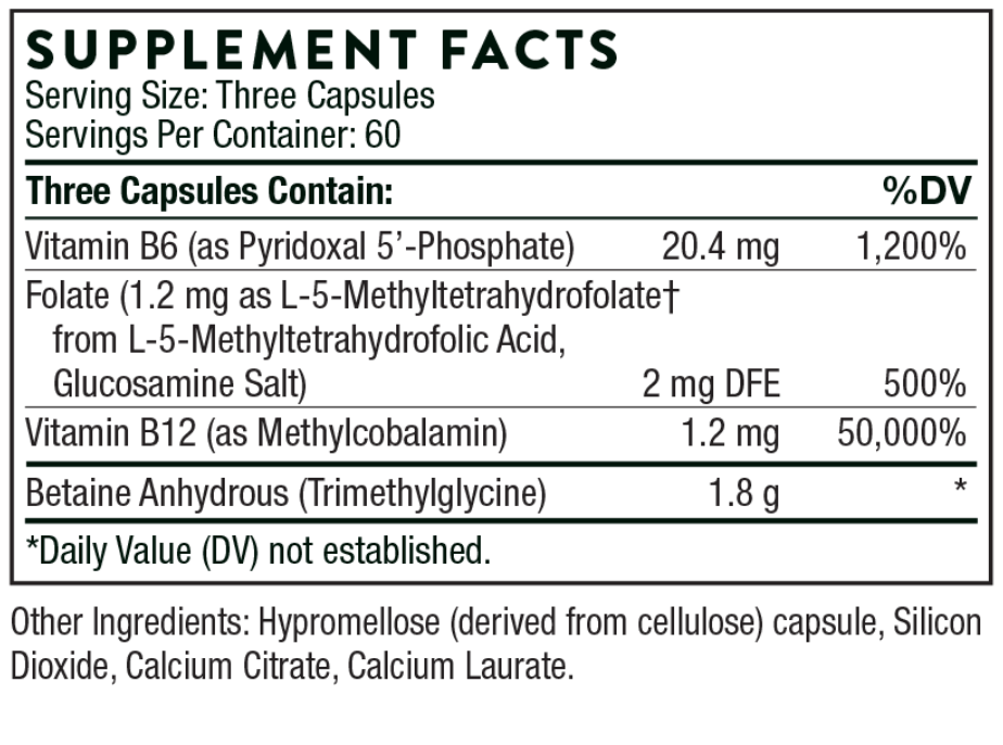 Thorne MethylGuard methylation supplement Ingredients Image